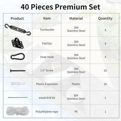 Sun Shade Sail Hardware Kit 6 Inch Heavy Duty 304 Stainless Set for Triangle Rectangle Sun Shade