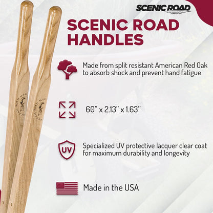 SCENIC ROAD Replacement Wheelbarrow Handles, American Red Oak, Fits Scenic Road Maroon