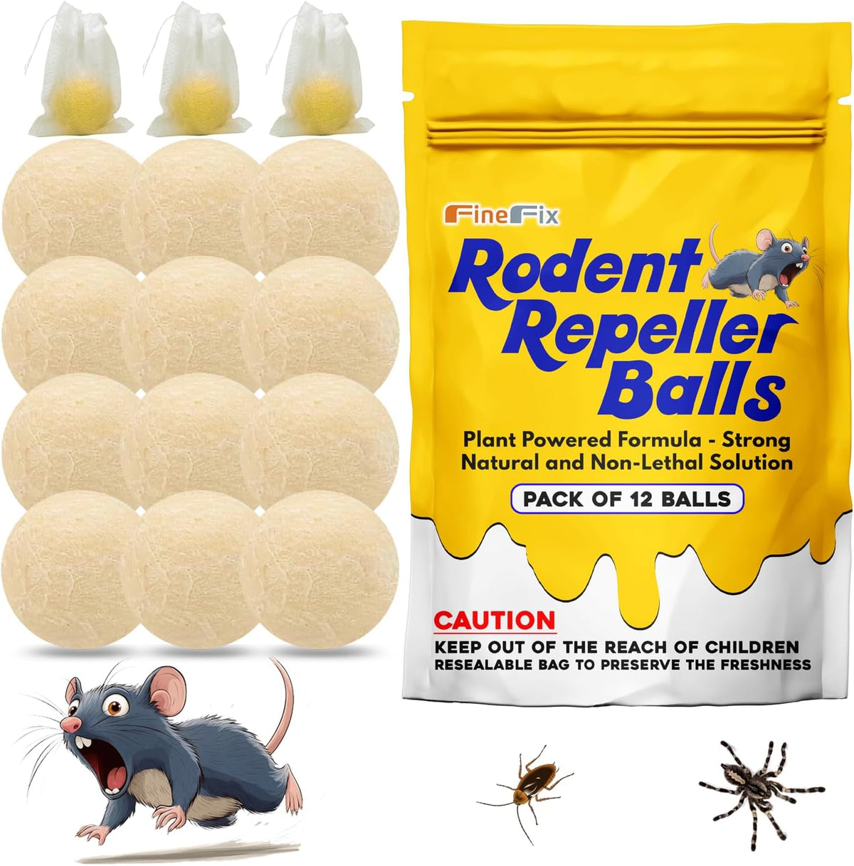 FINEFIX Moth Balls for Outdoor Use Rodents Pack of 12 Best Deterrent for Rats Mothballs Rat