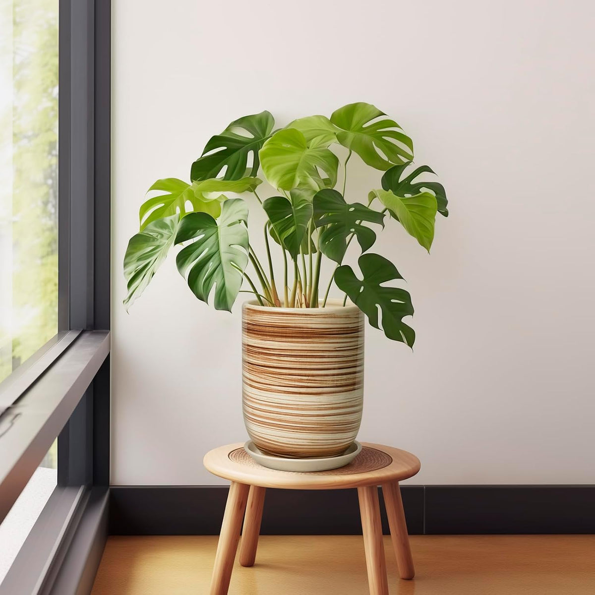 8 Inch Plant Pot, Ceramic Planter for Outdoor Plants, Large Plant Pot Indoor with Drainage Hole and