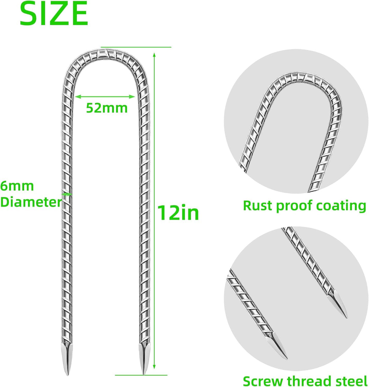 11 Pack Ground Garden Rebar Stakes Rebar 12 Inch Anti-Rust Galvanized Steel U Shape Hook Heavy Duty