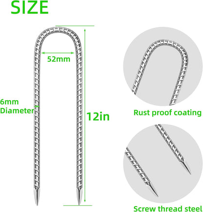 11 Pack Ground Garden Rebar Stakes Rebar 12 Inch Anti-Rust Galvanized Steel U Shape Hook Heavy Duty