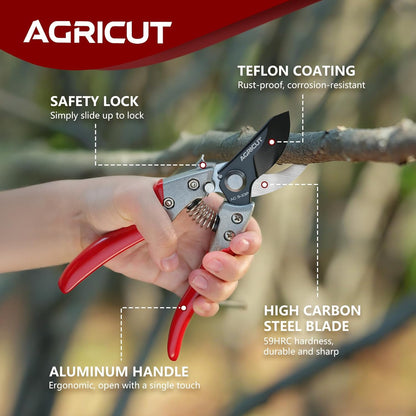 AGRICUT Pruner and Leather Holster - 1 Inch Cut Capacity Hand Clippers PU Holster for Pruning Shears