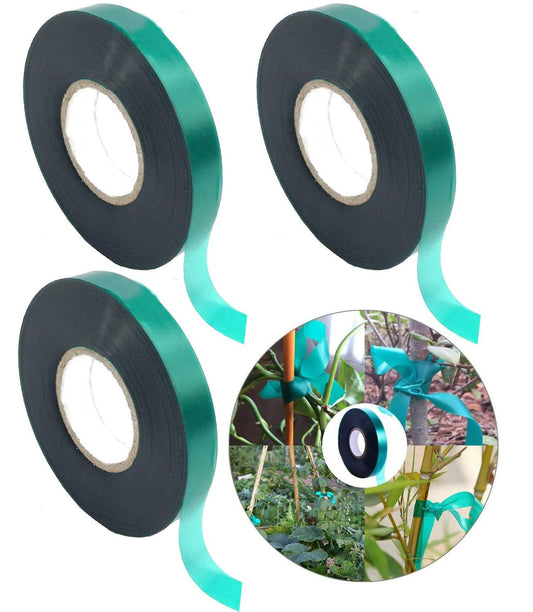 3 Rolls 150 Feet Stretch Tie Tape 0.5 Inch Garden Tie Tape Thick Plant Ribbon Garden Green Vinyl
