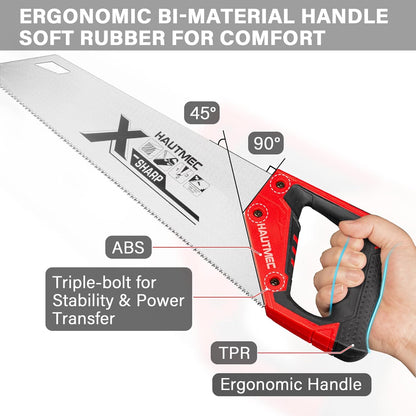 HAUTMEC 18" X-Sharp Pro Hand Saw for Speed and Quality Cuts, Universal Handsaw with 7 TPI /8PPI