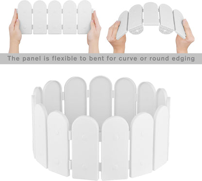 Evelyne Garden Border Edging: Wooden Fence Design - 8pcs White Yard Landscaping Fence Liner Lawn