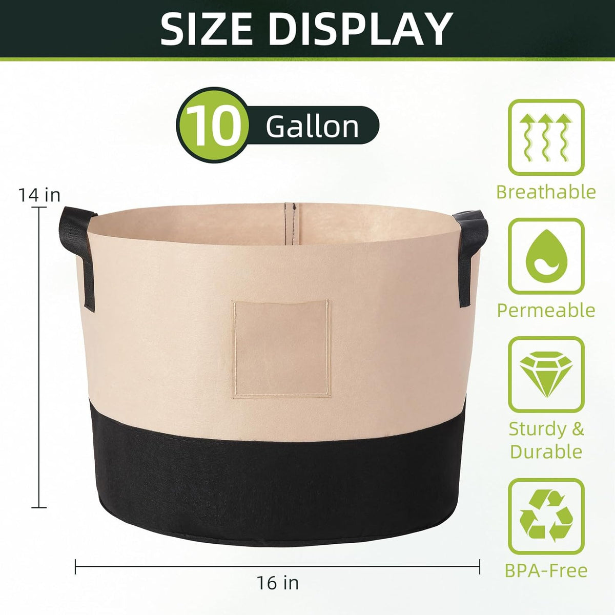 LITLANDSTAR 10 Gallon Fabric Grow Bags, 10 Pack Heavy Duty Thickened Nonwoven Plant Grow Bags with