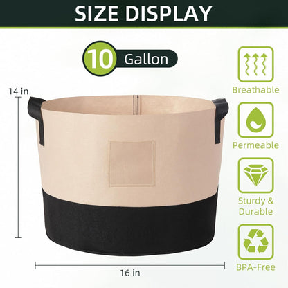 LITLANDSTAR 10 Gallon Fabric Grow Bags, 10 Pack Heavy Duty Thickened Nonwoven Plant Grow Bags with