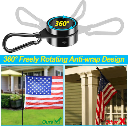 1" Black Flag Pole Rings, 2 Pcs Anti Wrap Aluminum Alloy Flag Pole Clip Swivels, 360° Rotating