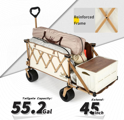 Whitsunday Collapsible Folding Wagon with Table,Heavy Duty Utility Beach Wagons with Opened