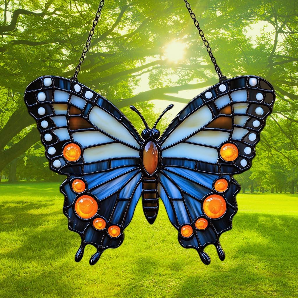 Night Monarch Butterfly Acrylic Suncatcher Stained Glass Effect Window Car Hanging Christmas
