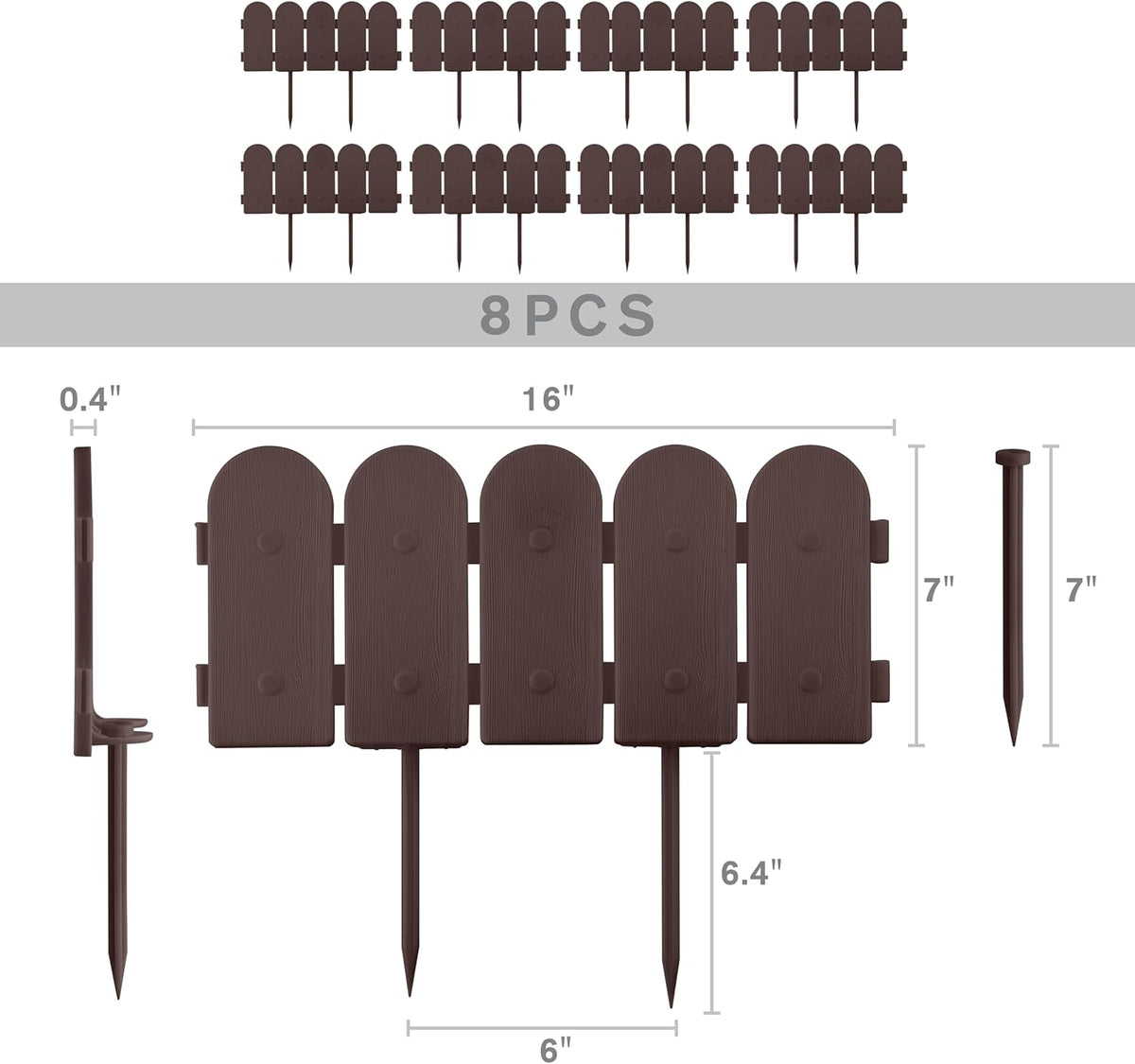 Evelyne Garden Border Plastic Edging: Wooden Fence Design - 8pcs Brown Yard Landscaping Fence Liner