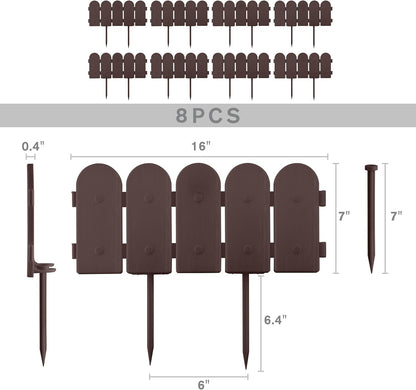 Evelyne Garden Border Plastic Edging: Wooden Fence Design - 8pcs Brown Yard Landscaping Fence Liner