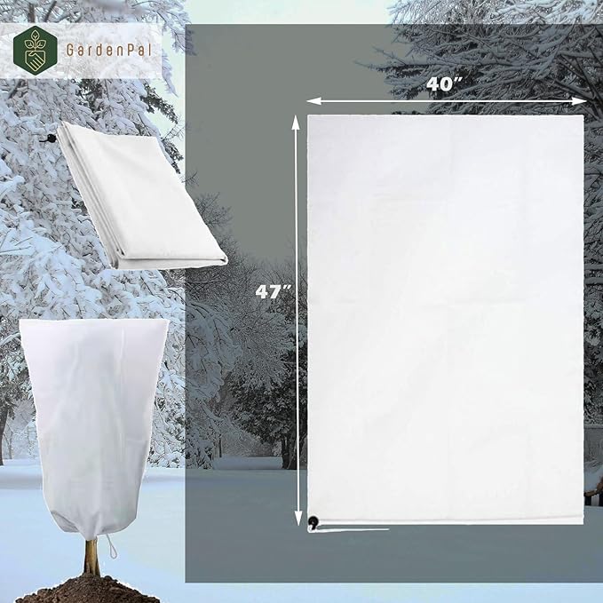 GardenPal 2 Pack Plant Covers Freeze Protection, 40''×47'' Thicken Frost Cloth with Drawstring