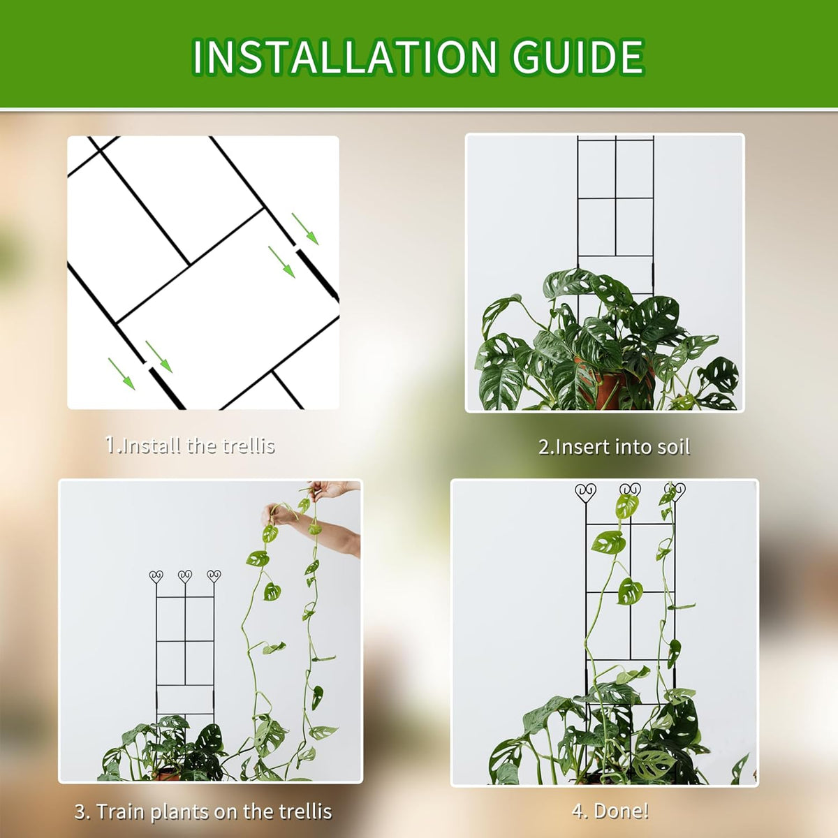 2 Pack 30'' Plant Trellis for Climbing Plants Indoors, Metal Garden Trellis for Potted Houseplant