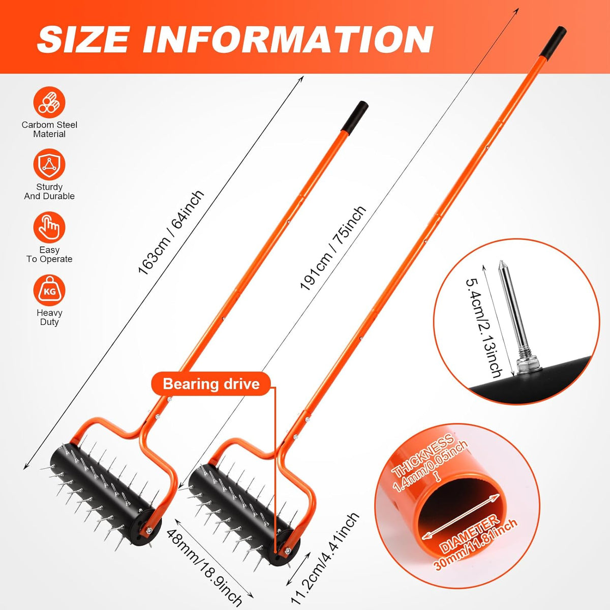 sancat Lawn Aerator, 21" Push Coring Aerator,Preasembled Spike Gardening Aerator Tool,Lawn Plug