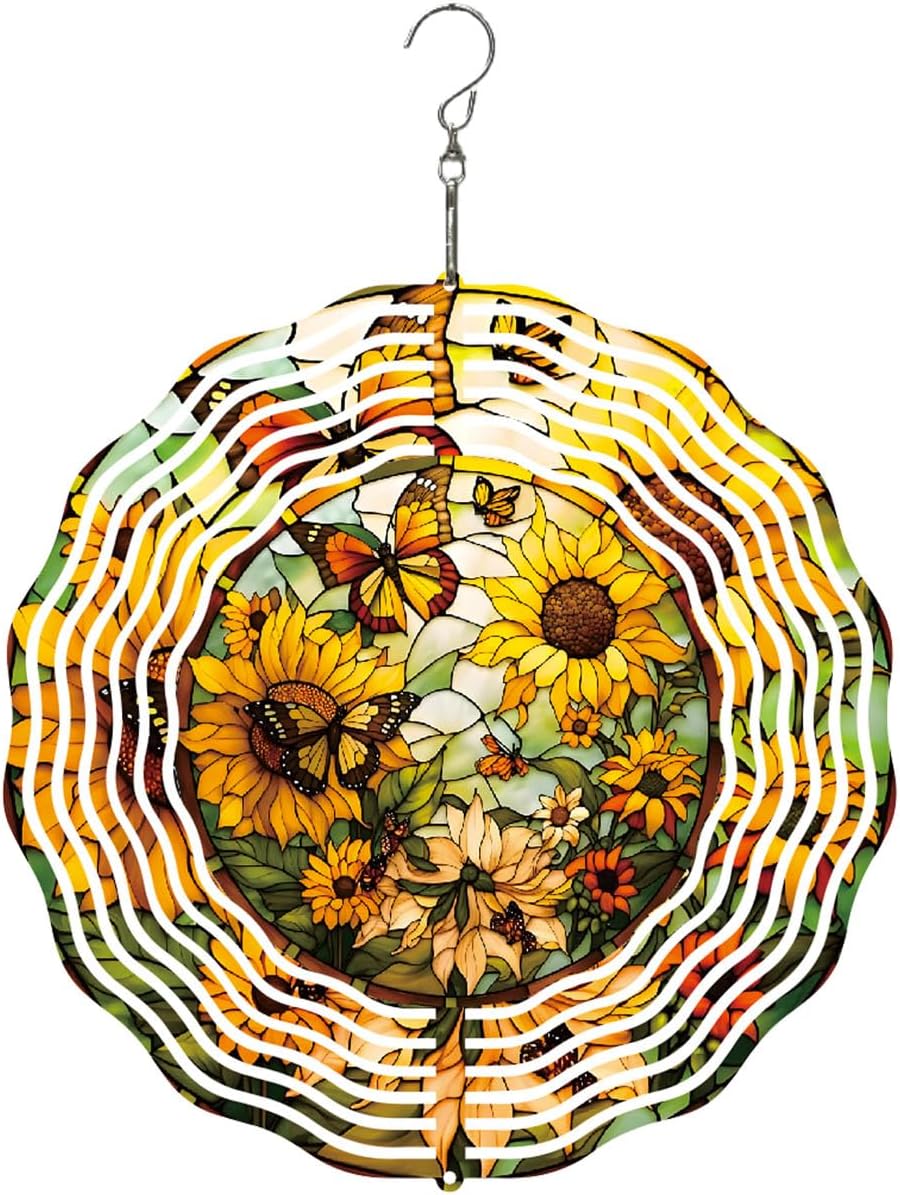 Metal Wind Spinners Outdoor Sunflower Decorations Garden Hanging, Festive Gifts for Women Mom