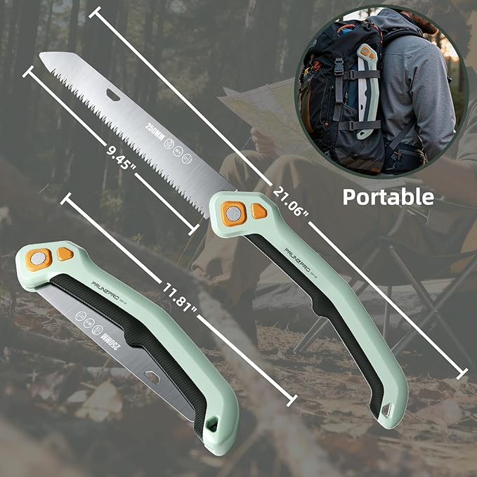 PrunePro Folding Saw Pruning Hand Saw for Wood Cutting with Triple-Cut SK5 Blade Camping Saw for