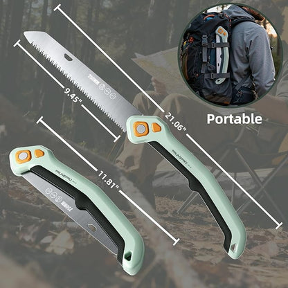 PrunePro Folding Saw Pruning Hand Saw for Wood Cutting with Triple-Cut SK5 Blade Camping Saw for
