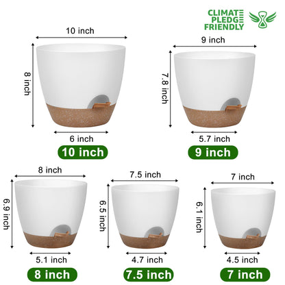 QRRICA Plant Pots 10/9/8/7.5/7 Inch Self Watering Pots, Set of 5 Plastic Planters with Drainage