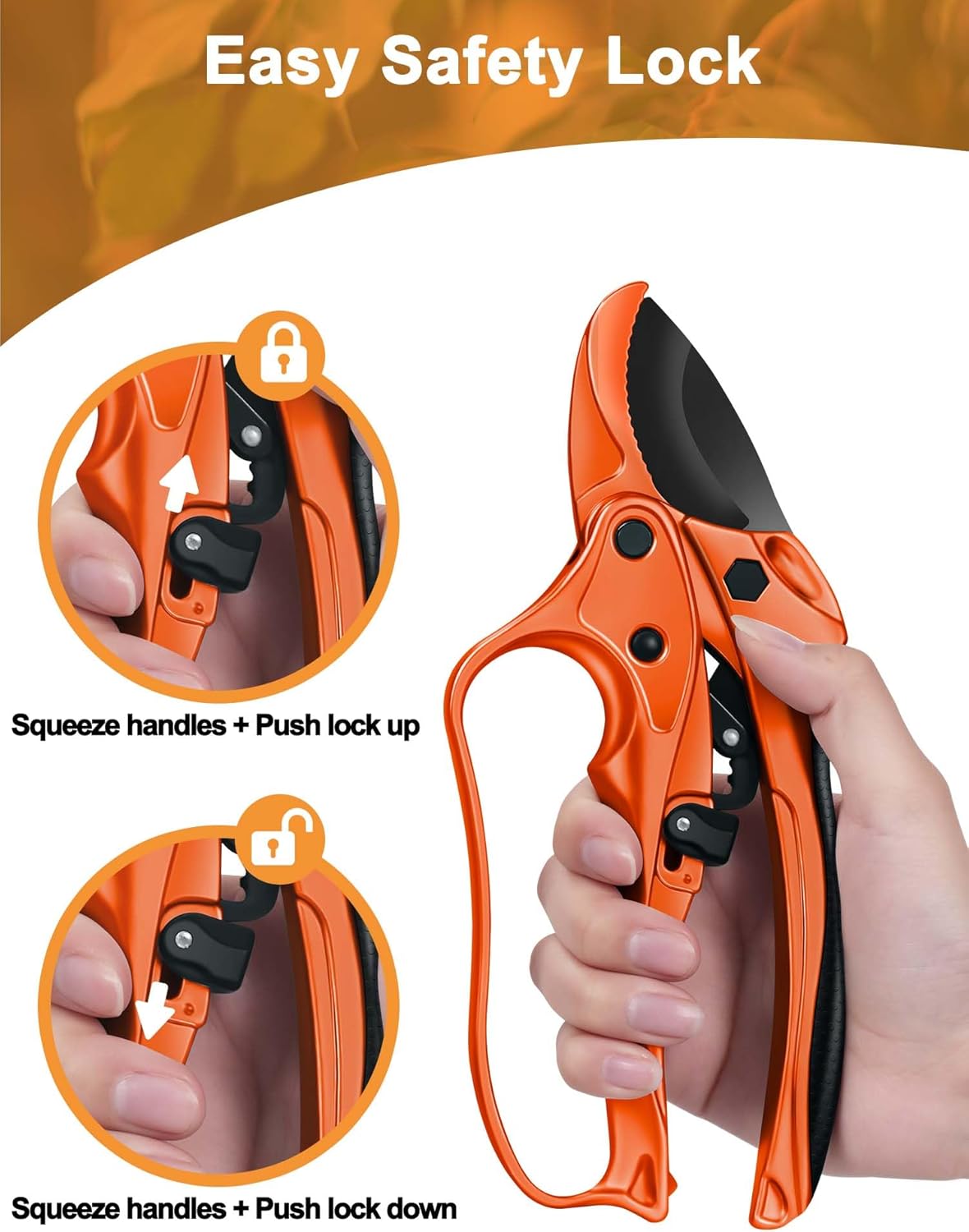 Ratchet Anvil Pruning Shears for Gardening Heavy Duty, Labor-Saving Design Garden Clippers for