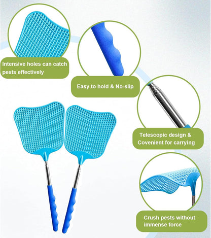 Fly Swatter Heavy Duty Set, with Durable Telescopic Stainless Steel Extendable Handles, for Home