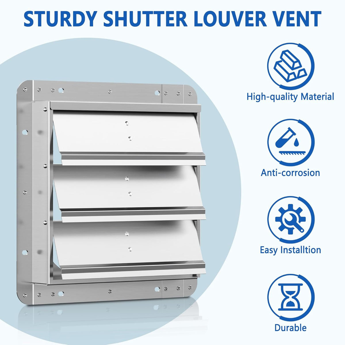 12 Inch Galvanized Shutter Exhaust Louver Vent, Automatic Gravity Shutter Louver Vent for Home