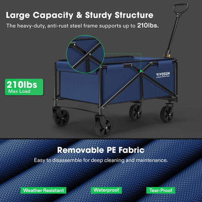 VIVOSUN Collapsible Folding Wagon, Outdoor Utility with All-Terrain Wheels, Adjustable Handle, Cup