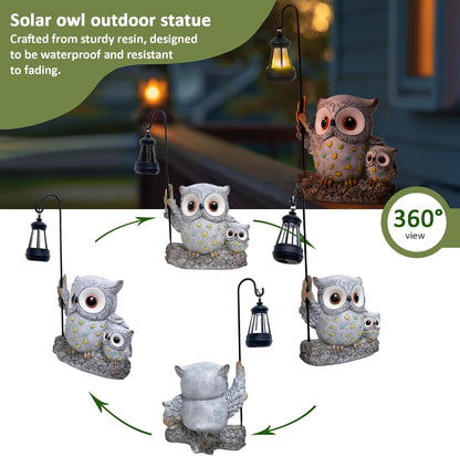 Garden Statues Owl with Solar LED Lantern, Resin Solar Garden Decor for Outside, Yard Decorations