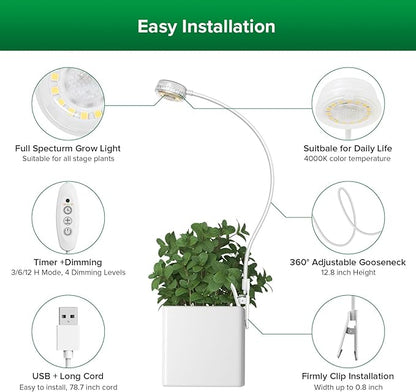 SANSI Grow Lights for Indoor Plants, LED Pot Clip Plant Light for Growing, 4000K Full Spectrum