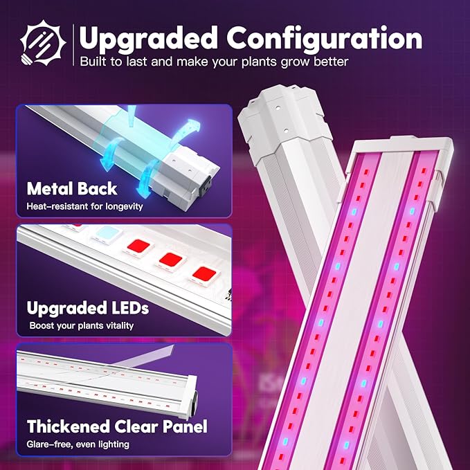 FREELICHT 1 Pack 4ft LED Grow Light, 60W (350W Equivalent), Red Blue (660nm+460nm) Full Spectrum