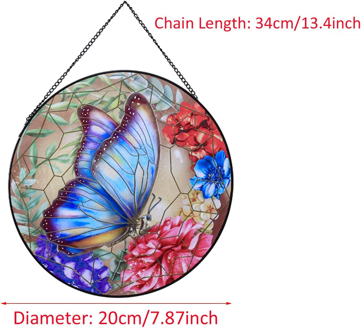 Butterfly Hanging Stained Glass for Windows,20cm/7.87inch Hand-Painted Sun Catcher Garden Hangings