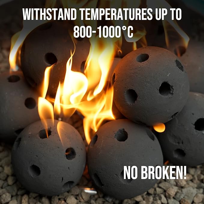 Skyflame Hollow Ceramic Balls, Set of 12 Round Fire Stones Set for Indoor and Outdoor Fire Pits or