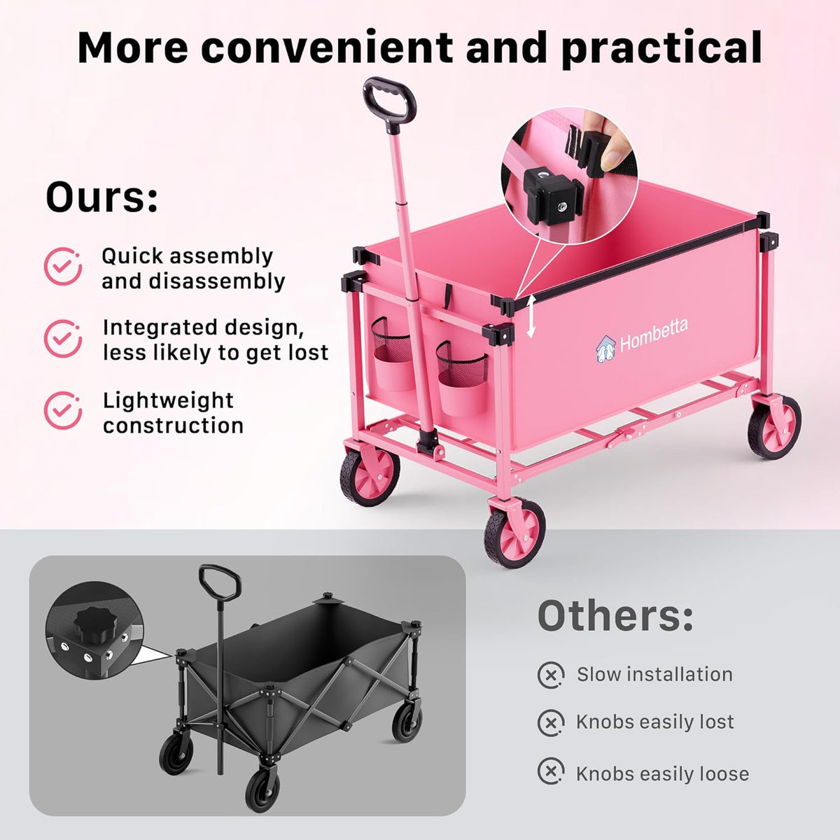 Collapsible Wagon Cart with Wheels, 150L Lightweight Foldable Utility Cart, Portable Rolling Wagon