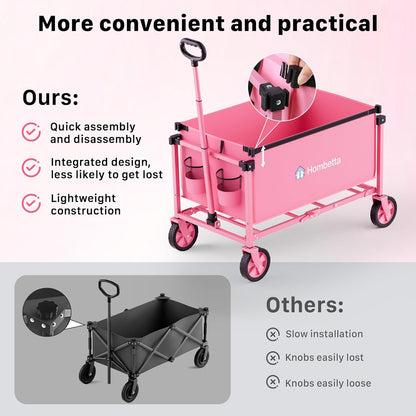 Collapsible Wagon Cart with Wheels, 150L Lightweight Foldable Utility Cart, Portable Rolling Wagon