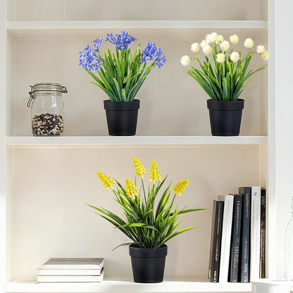3 Pack Fake Small Plant Artificial Potted Flowers for Home Decor Fake Flower Plant Greenery Mini