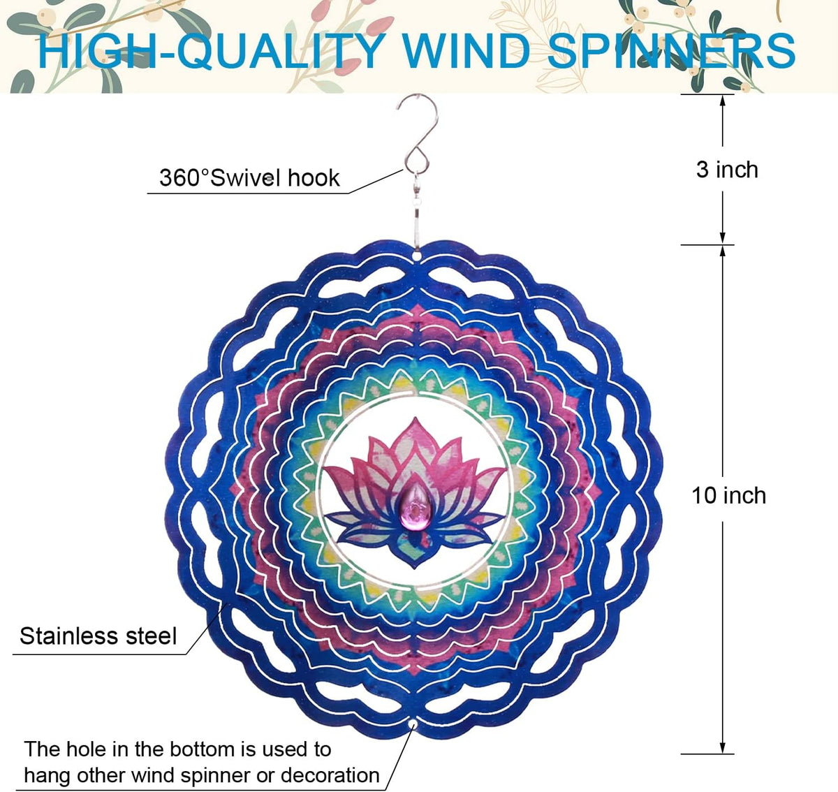 SPRING SONG Mandala Lotus Kinetic Wind Spinner for Yard and Garden Stainless Steel Spinner Indoor