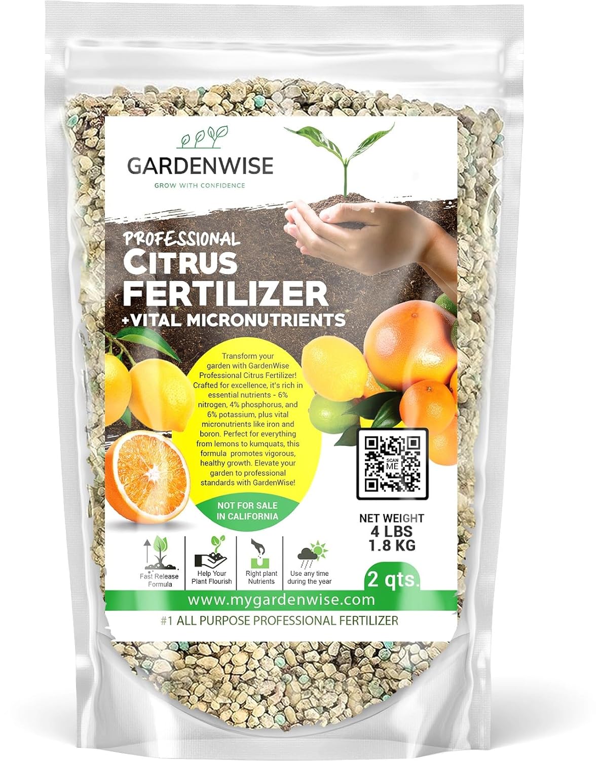 Professional Citrus Fertilizer + Vital Micronutrients; Perfect Balanced NPK for All Citrus; for