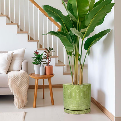 Ceramic Planter - 12 Inch Pots for Plants Indoor Outdoor, Round Large Flower Pots with Drainage