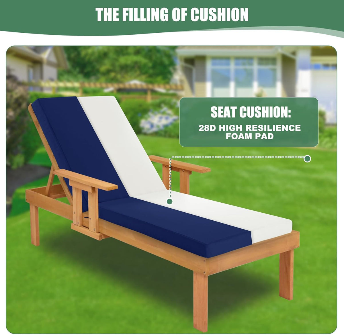 Chaise Lounge Cushions Outdoor - Waterproof and Fade Resistant Sun Lounger Replacement Cushions