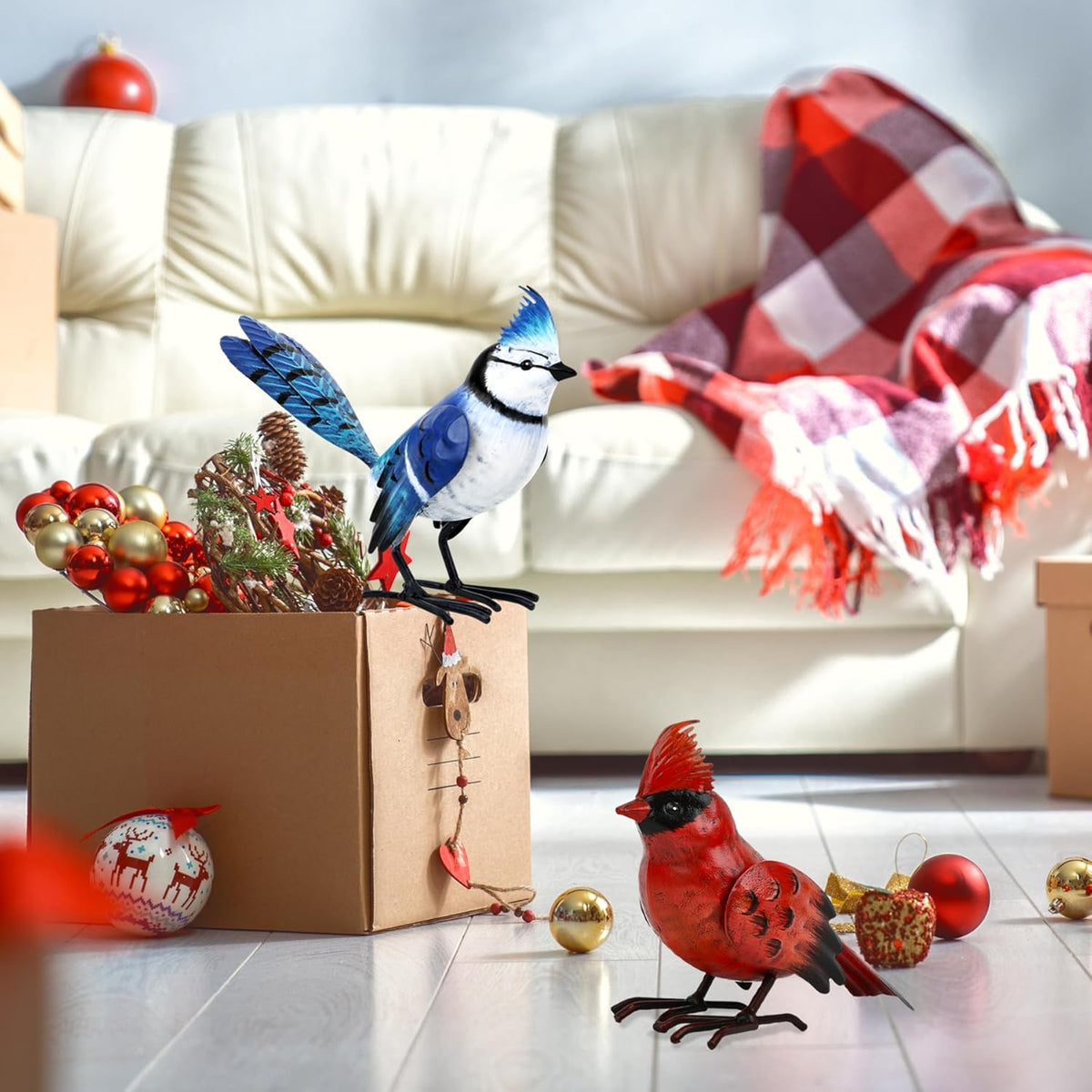 Shorayn Cardinal Decor Garden Statues Metal Bird Yard Art Sculptures,Standing Blue Jay Figurine