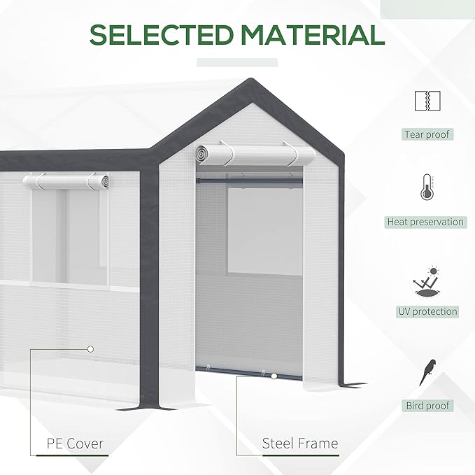 Outsunny 10' x 7' x 7' Greenhouse, Walk-in Outdoor Tunnel Green House with PE Cover, Steel Frame, 2
