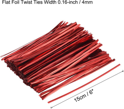 MECCANIXITY Foil Twist Ties 6" 15cm Metallic Plastic Closure Tie for Tying Bread, Candy, Cookies