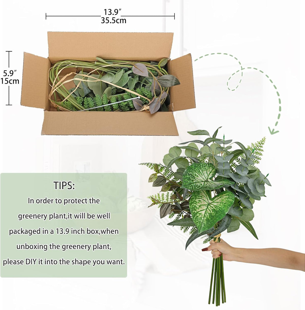 Artificial Greenery Stems Box Set, 5 Kinds Mixed Eucalyptus Leaves Silver Dollar Fern Monstera Leaf