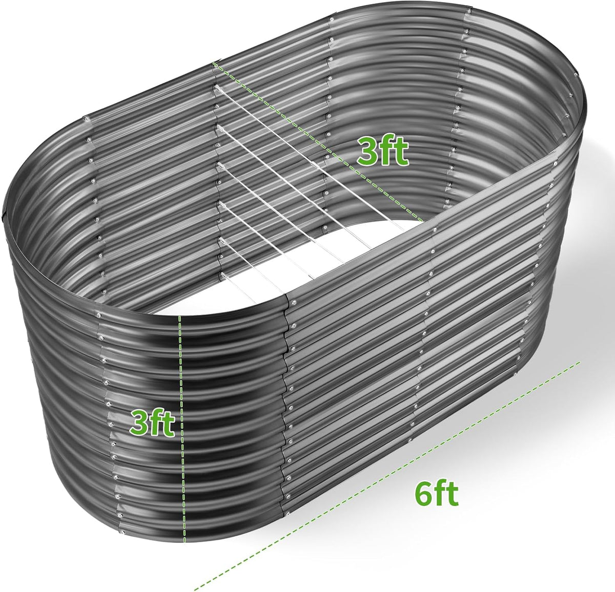 Land Guard 6x3x3ft Oval Galvanized Raised Garden Beds, Large-Capacity Metal Planter Box Outdoor