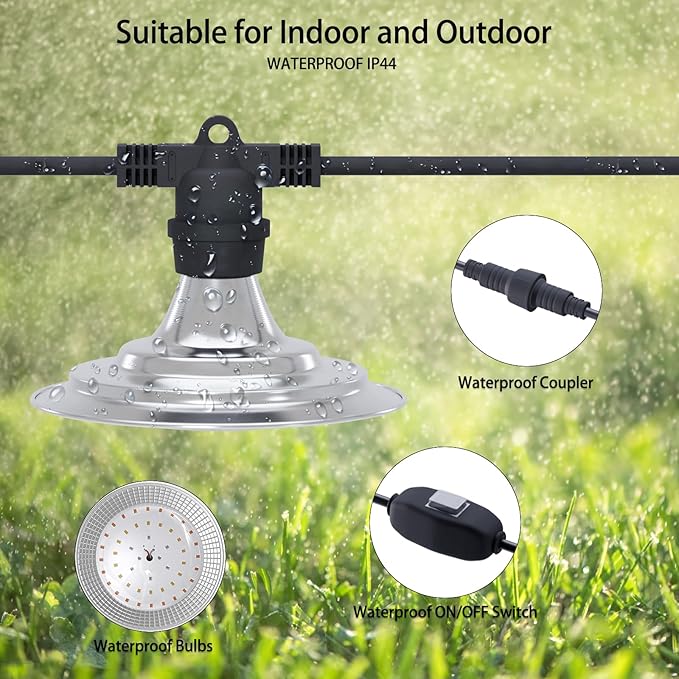 6-Light Outdoor LED Grow Lights – Waterproof Full Spectrum Greenhouse Lights for Plants, 21.3FT