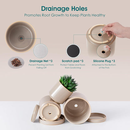 vancasso Ceramic Plant Pots, 3 Piece Planters for Indoor Plants, 4.25+5.25+6.25 Inch Flower Pots