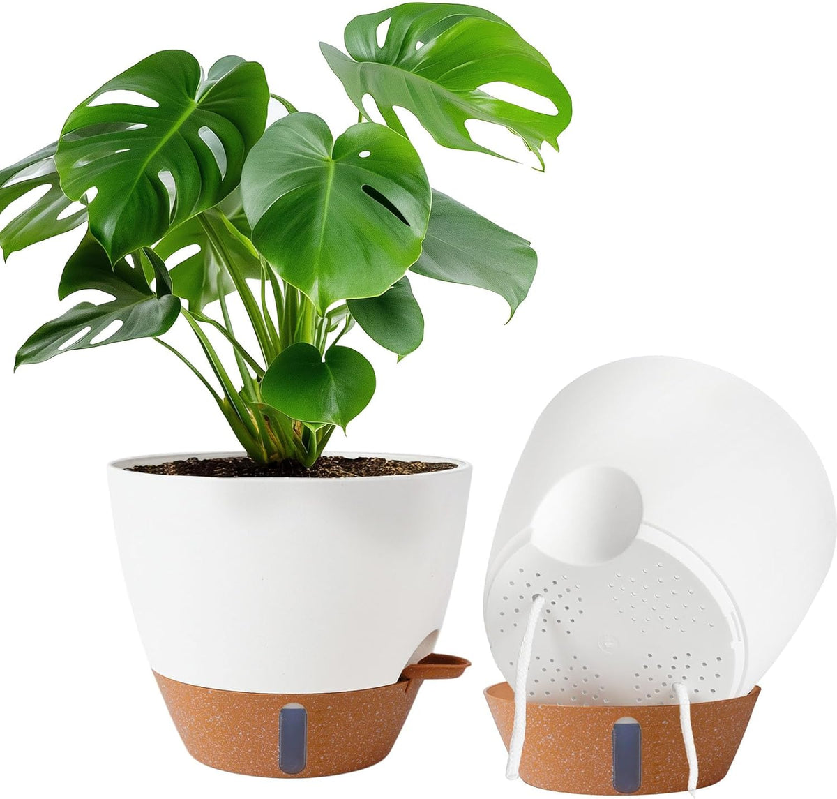 2 Pack 10 inch Plant Pots, Plastic Self Watering Planters with Drainage Holes, Deep Reservoir
