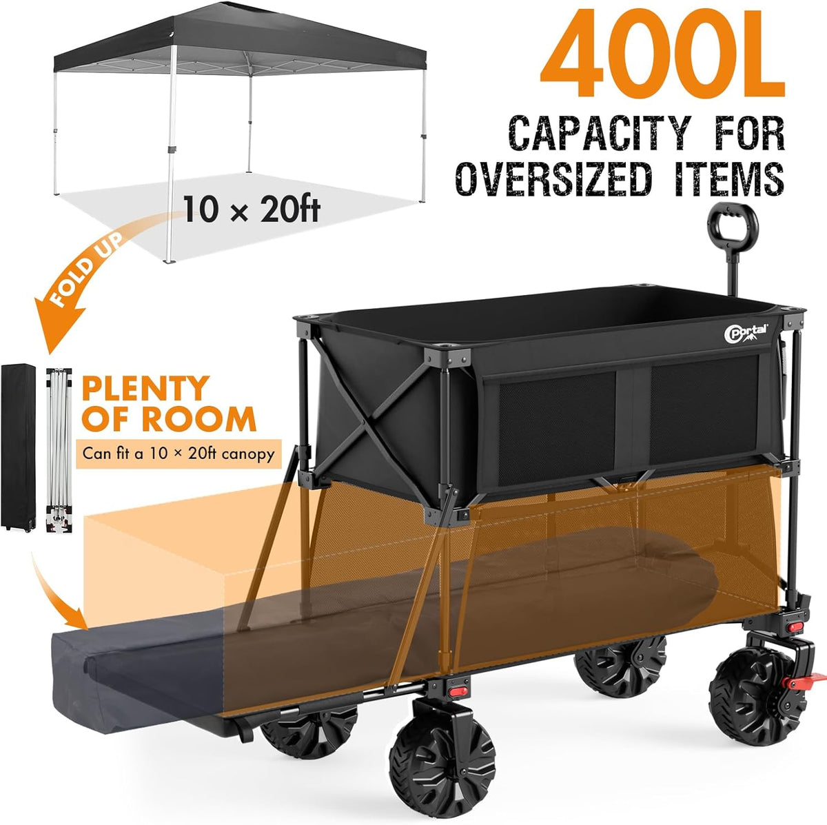 Portal Collapsible Large Double Decker Wagon with Brakes, 660lb Foldable Heavy Duty Utility Wagon