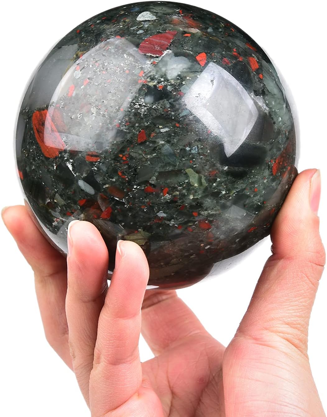 JIC Gem Large Healing Crystal Ball with Decoation Stand African Bloodstone Gemstone Sphere Ball for